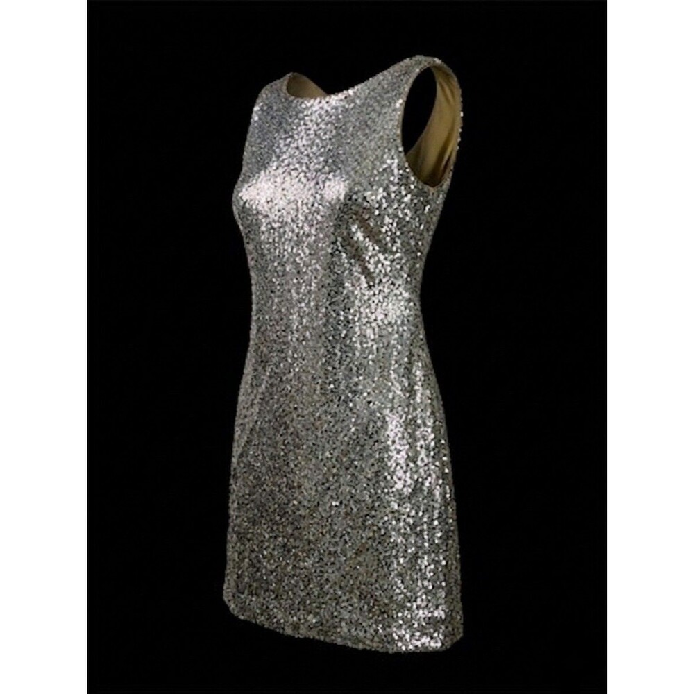 White House Black Market Sequin Shift Dress Women M/S Silver Sleeveless Cocktail